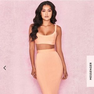 NEON PEACH BANDAGE RIB MAXI SKIRT & MATCHING TOP